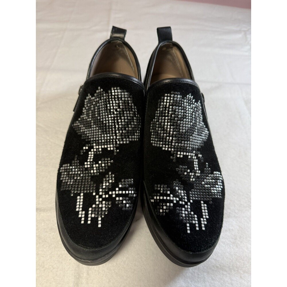 Donald J Pliner Women's Sz 7.5 M Mylasp Embellished Floral Black Suede Sneakers